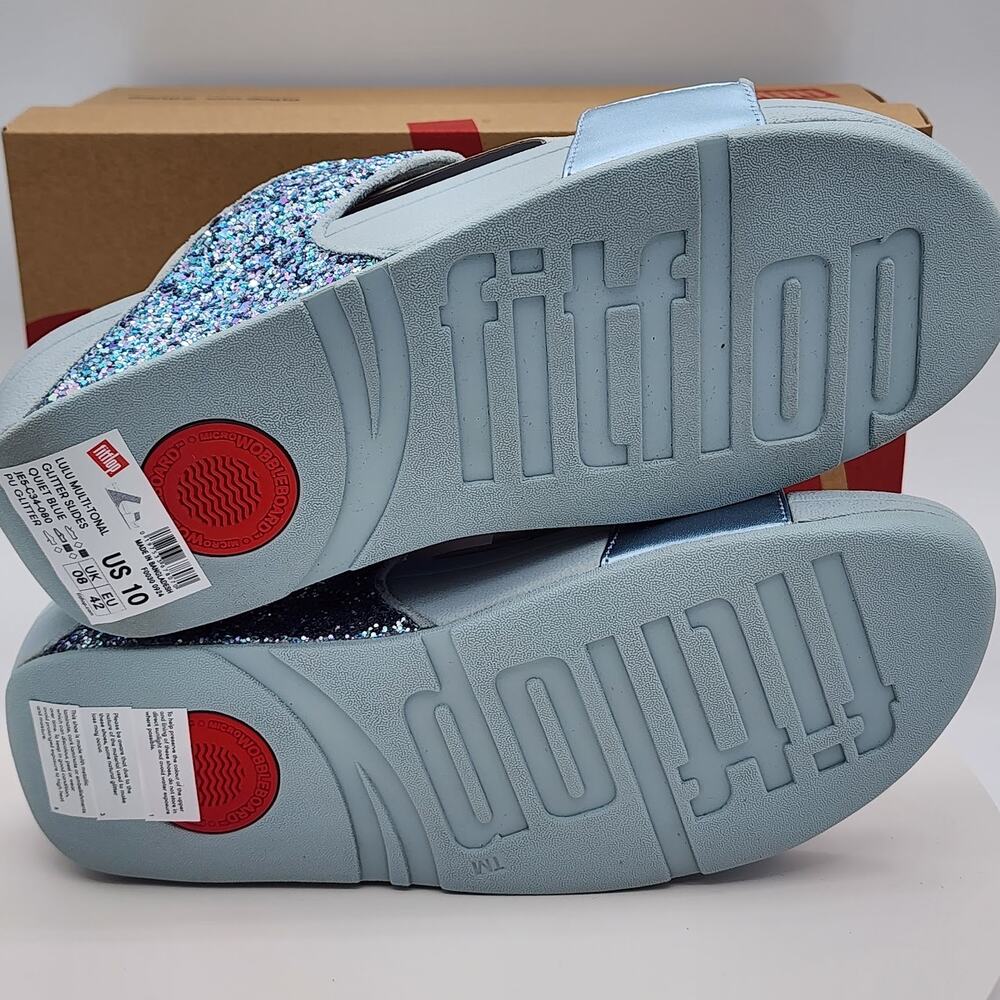 NEW - FitFlop Lulu Women’s Quiet Blue Glitter Wedge Sandals Comfort Size 10 - Picture 7 of 8